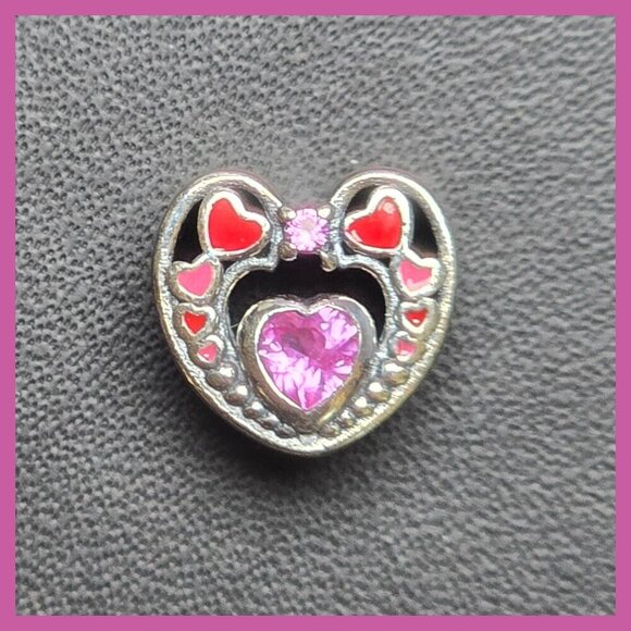 Sterling‎ Silver Heart Charm With Pink & Red Heart Accents (NWOT) - Picture 1 of 4